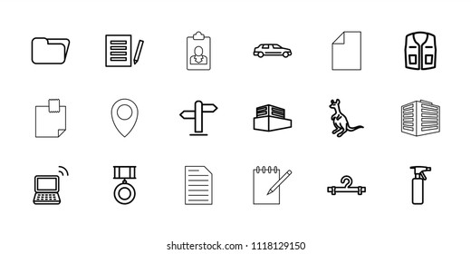 Blank icon. collection of 18 blank outline icons such as cangaroo, spray bottle, hanger, sleeveless shirt, document, folder, laptop. editable blank icons for web and mobile.