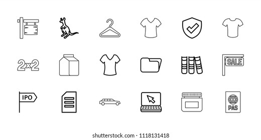 Blank icon. collection of 18 blank outline icons such as cangaroo, shirt, paper, laptop, folder, shield, binder, direction, passport. editable blank icons for web and mobile.