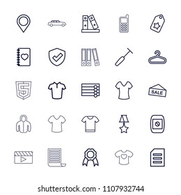 Blank icon. collection of 25 blank outline icons such as wooden wall, hanger, shirt, t-shirt, tag, notebook with heart, sale, binder. editable blank icons for web and mobile.