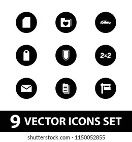 Blank icon. collection of 9 blank filled icons such as mail, paper, direction board, car, shield, blackboard, folder with heart. editable blank icons for web and mobile.