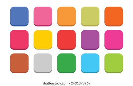leeres Symbol im flachen Stil Satz von 15. leeres Web-Symbol Farbe abgerundete quadratische Schaltfläche, Bunte Menge von Schaltfläche