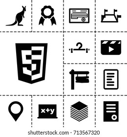 Blank icon. set of 13 filled blank icons such as kangaroo, hanger, document, direction board, paper, ribbon, map location, locations, clapper board, blackboard x+y