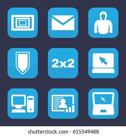 Blank icon. set of 9 filled blank icons such as hoodie, mail, laptop, photo, pc, shield