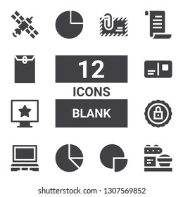 blank icon set. Collection of 12 filled blank icons included Loader, Pie chart, Laptop, Certification, Computer, Postcard, Note, Envelope, Satellite