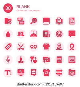 blank icon set. Collection of 30 filled blank icons included Folder, Chat bubble, Conversation, Towel, Document, Blur, Laptop, Passport, Certification, Label, Cut, Location, Tshirt