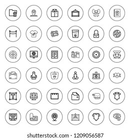 Blank icon set. collection of 36 outline blank icons with apron, baby clothes, bag, banner, billboard, compact disc, canvas, computer, discussion icons. editable icons.