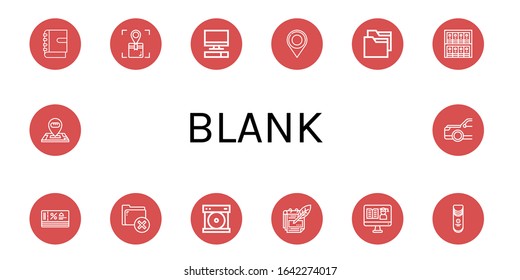 blank icon set. Collection of Notebook, Location, Computer, Folder, Binders, Discount, Compact disc, Notes, Certificate, Crisps, Car icons