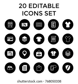 Blank icons. set of 20 editable filled and outline blank icons such as shirt, shield, t-shirt, document, paper, photo, map location, badge, diploma, binder, documents box