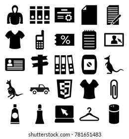 Blank icons. set of 25 editable filled blank icons such as kangaroo, pepper, cream tube, shirt, hoodie, binder, ticket on sale, laptop, paper clip, direction, paper, notebook