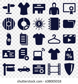 Blank icons set. set of 25 blank filled icons such as car, shirt, hanger, t-shirt, hoodie, badge, water bottle, direction board, paper, laptop, diploma, direction, notebook