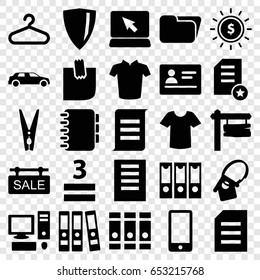 Blank icons set. set of 25 blank filled icons such as passport, hanger, t-shirt, binder, direction board, 3 allowed, glued note, phone, car, cloth pin, sale tag, home key tag