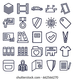 Blank icons set. set of 25 blank outline icons such as cream, t-shirt, hoodie, folder with heart, binder, paper, cloth pin, photo, teacher, medal, notepad, document, diploma