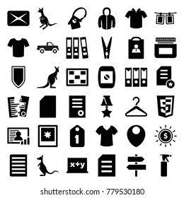 Blank icons. set of 36 editable filled blank icons such as kangaroo, spray bottle, t-shirt, document, blackboard x+y, paper, binder, dollar in sun, resume, shield, photo