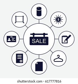 Blank icons set. set of 9 blank filled icons such as pepper, hanger, document, badge, notebook, sale tag, dollar in sun