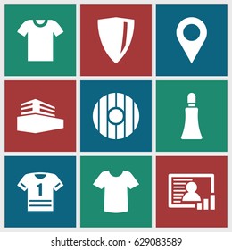 Blank icons set. set of 9 blank filled icons such as cream tube, T-shirt, documents box, photo, t-shirt, shield
