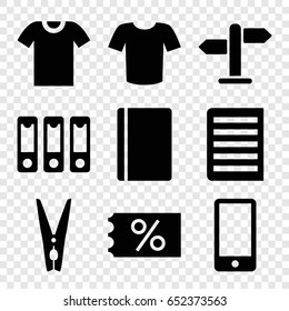 Blank icons set. set of 9 blank filled icons such as passport, t-shirt, document, binder, phone, cloth pin, direction, t-shirt