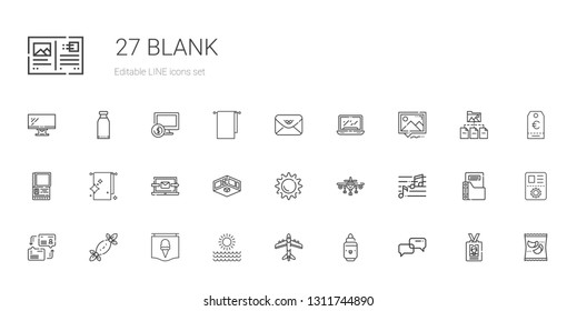 blank icons set. Collection of blank with conversation, marker, airplane, sun, poster, tissues, dialogue, note, exhibition, laptop, towel, passport. Editable and scalable blank icons.