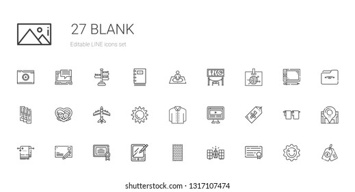 blank icons set. Collection of blank with diploma, satellite, towel, tablet, certificate, postcard, tag, computer, shirt, sun, airplane, frame. Editable and scalable blank icons.