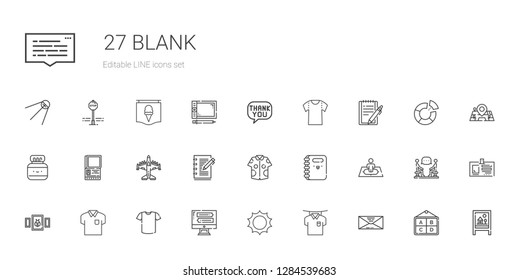 blank icons set. Collection of blank with envelope, shirt, sun, monitor, picture, position, notebook, airplane, passport, chinese ink, notepad. Editable and scalable blank icons.
