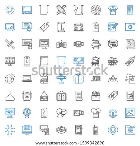 blank icons set. Collection of blank with folder, sun, cellphone, notebook, exhibition, pc, computer, picture, discount, shirt, cubes, tag. Editable and scalable blank icons.