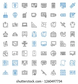 blank icons set. Collection of blank with postcard, towels, price tag, satellite, stand, diploma, tablet, position, products, paper, computer. Editable and scalable blank icons.