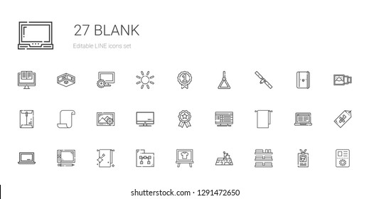 blank icons set. Collection of blank with towels, position, board, folder, towel, graphic tablet, laptop, computer, badges, screen, images. Editable and scalable blank icons.