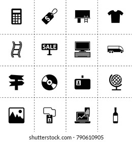 Blank icons. vector collection filled blank icons. includes symbols such as pc, badge, disc, filmstrip, laptop and phone, shopping tag. use for web, mobile and ui design.