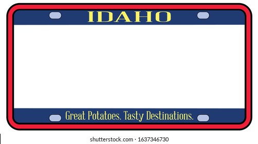 Blank Idaho state license plate in the colors of the state flag over a white background