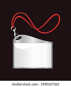 Blank identification badge. Plastic name holder, pass identification badging. Card, personal office tag or empty badge on lanyard realistic template