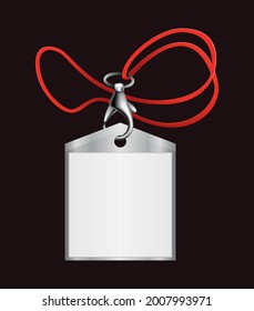 Blank identification badge. Template of plastic plastic name holder. Pass card, personal office tag or empty badge on realistic lanyard