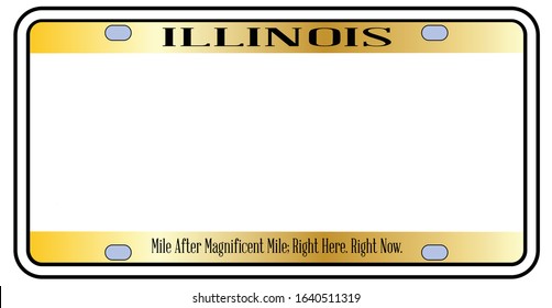 Blank Illinois state license plate in the colors of the state flag  over a white background