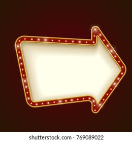 Blank Illuminated Rounded Arrow Marquee Frame. Show Performance Information Board Vector Template. 