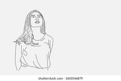 Blank illustration line art girl background for quote or poetry vector eps 10