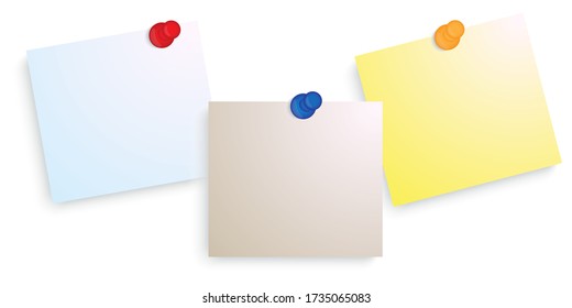 Blank information marker. Sheet of paper, sticker with a pin. Message for the office. Vector image. Stock Photo.