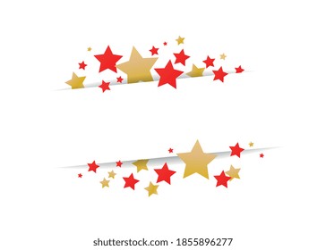 Inserción en blanco con estrellas rojas y doradas