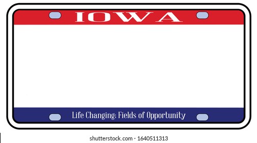 Blank Iowa state license plate in the colors of the state flag over a white background