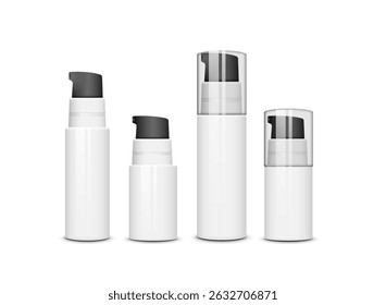 Blank isolated cosmetic spray container, mockup set. Realistic vector of packagings