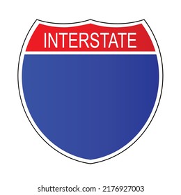 A Blank Isolated Interstate Sign Over A White Background