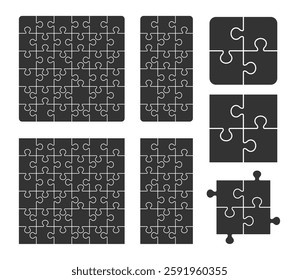 Blank Jigsaw puzzle game vector template. Puzzle Pieces