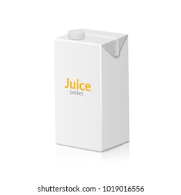 Blank juice carton branding box. Juice or milk cardboard package. Drink small box illustration.