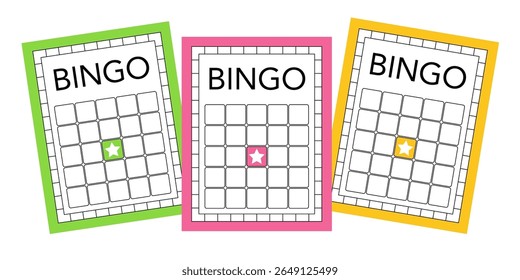 Cartões de keno em branco e folhas de bingo vazias para jogos de azar. Nenhum número nos modelos. Bilhete de apostas Lotto definido para visuais de cassino, promoções de loteria e ilustrações com temas de entretenimento.