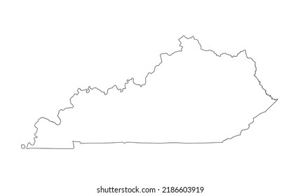 Ilustración de silueta de mapa vectorial en blanco Kentucky aislado en fondo blanco. Gran ilustración detallada. País de Estados Unidos. Mapa de contorno de línea Kentucky editable vacío.