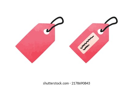 Blank key tag clipart. Red key tag watercolor style vector illustration isolated on white background. Label keychain or key tag cartoon hand drawn doodle style. Blank accessory for corporate identity