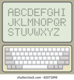 blank keyboard retro layout with pixel alphabet -  illustration
