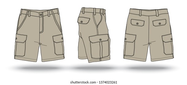 Blank Khaki military cargo shorts template