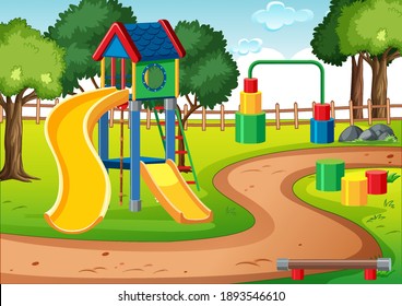 Blank kids playground with slides in the scene illustration