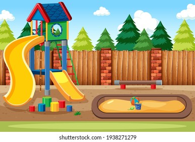 Blank kids playground with slides in the scene illustration