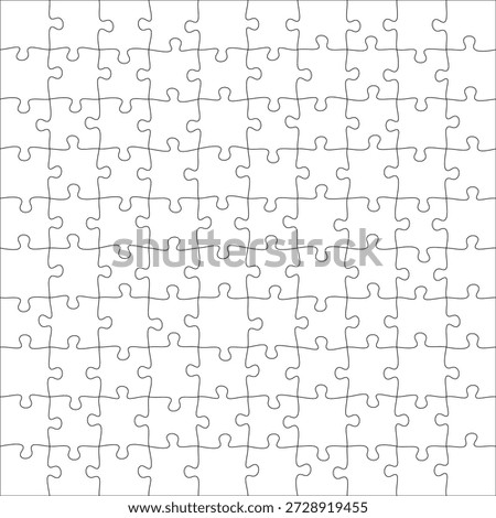 Blank kinder puzzle template with separate jigsaw pieces for kids’ educational games, vector design for printable crafts, learning activities, and creative mockups.