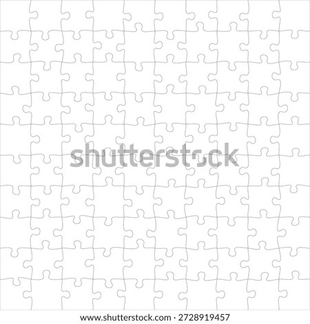 Blank kinder puzzle template with separate jigsaw pieces for kids’ educational games, vector design for printable crafts, learning activities, and creative mockups.