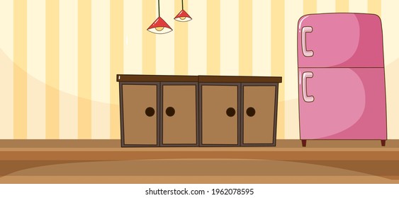 Blank kitchen scene with refrigerator and sink illustration